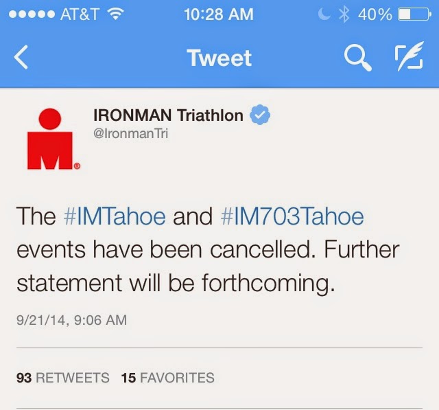Ironman Lake Tahoe 2014 Cancelled